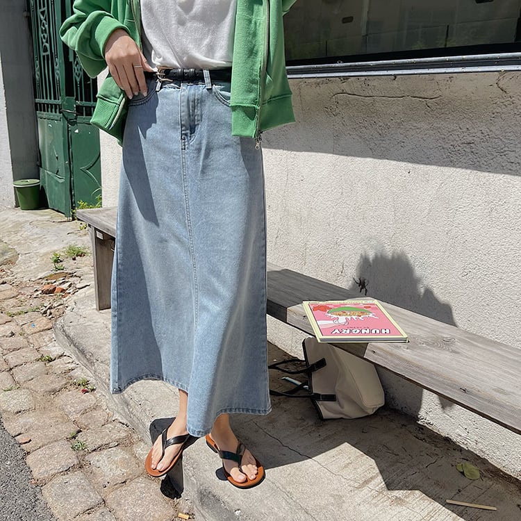 ハイウェストAラインスカート オータム薄手 レッド 秋物 ビッグFスモールZ韓国68526514317