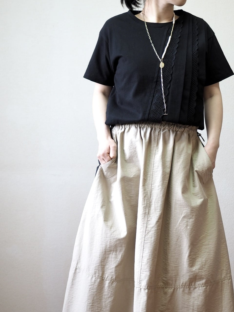 レースTシャツ <ブラック>