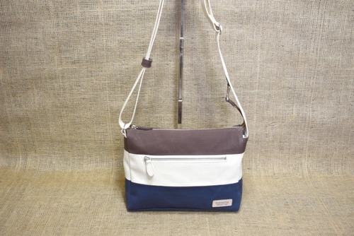 キャンバス トリコロール・ショルダーバッグ(チョコ×生成×ネイビー)ー受注生産品ー