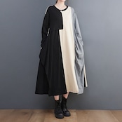 ラウンドネック コントラストカラー ドレス 00002