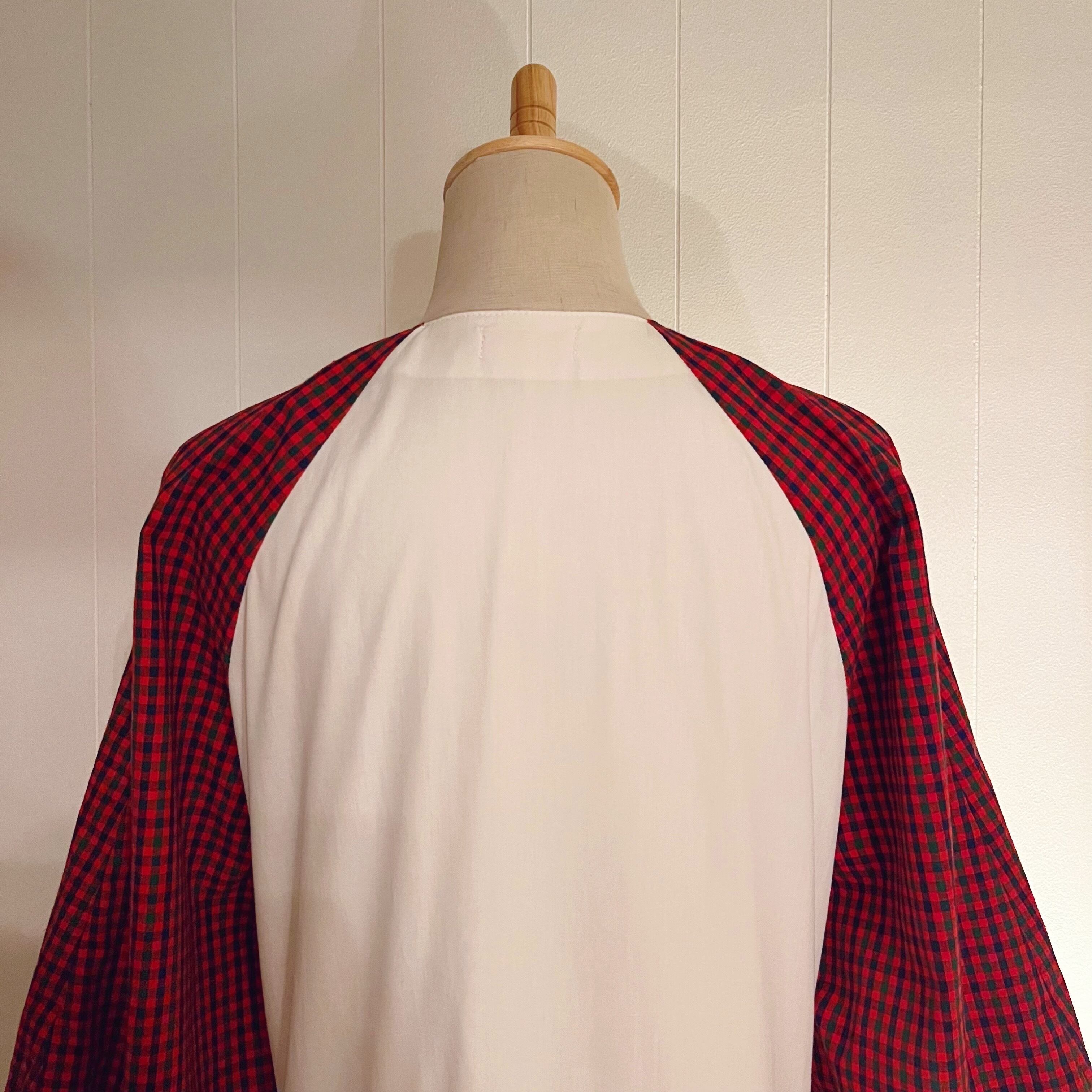 original / white × red check raglan sleeve one-piece
