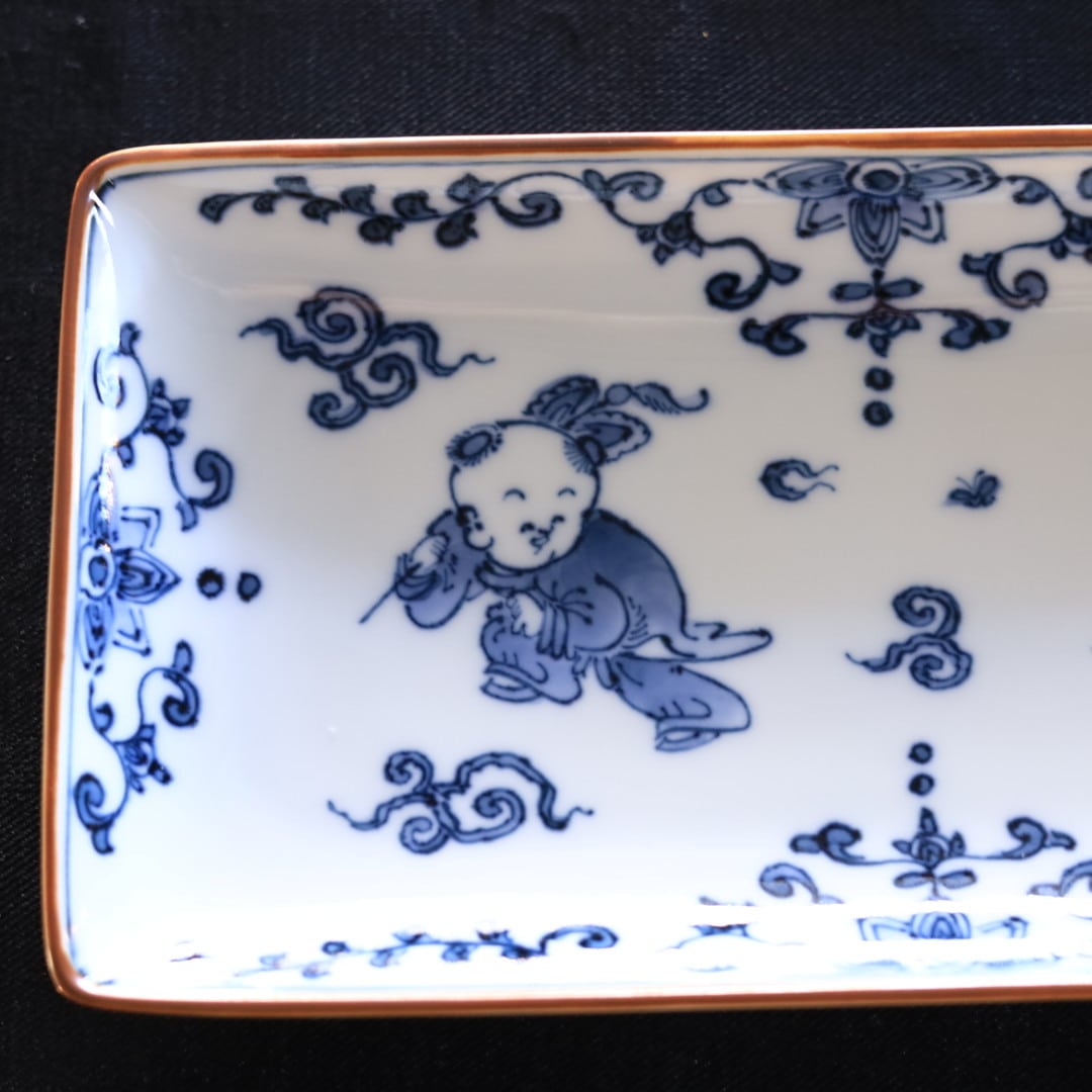 【希少】信楽焼　角皿　骨董品 AS 平戸松山窯 長角皿『創作唐子』 | 芦屋貴兆陶家 online shop