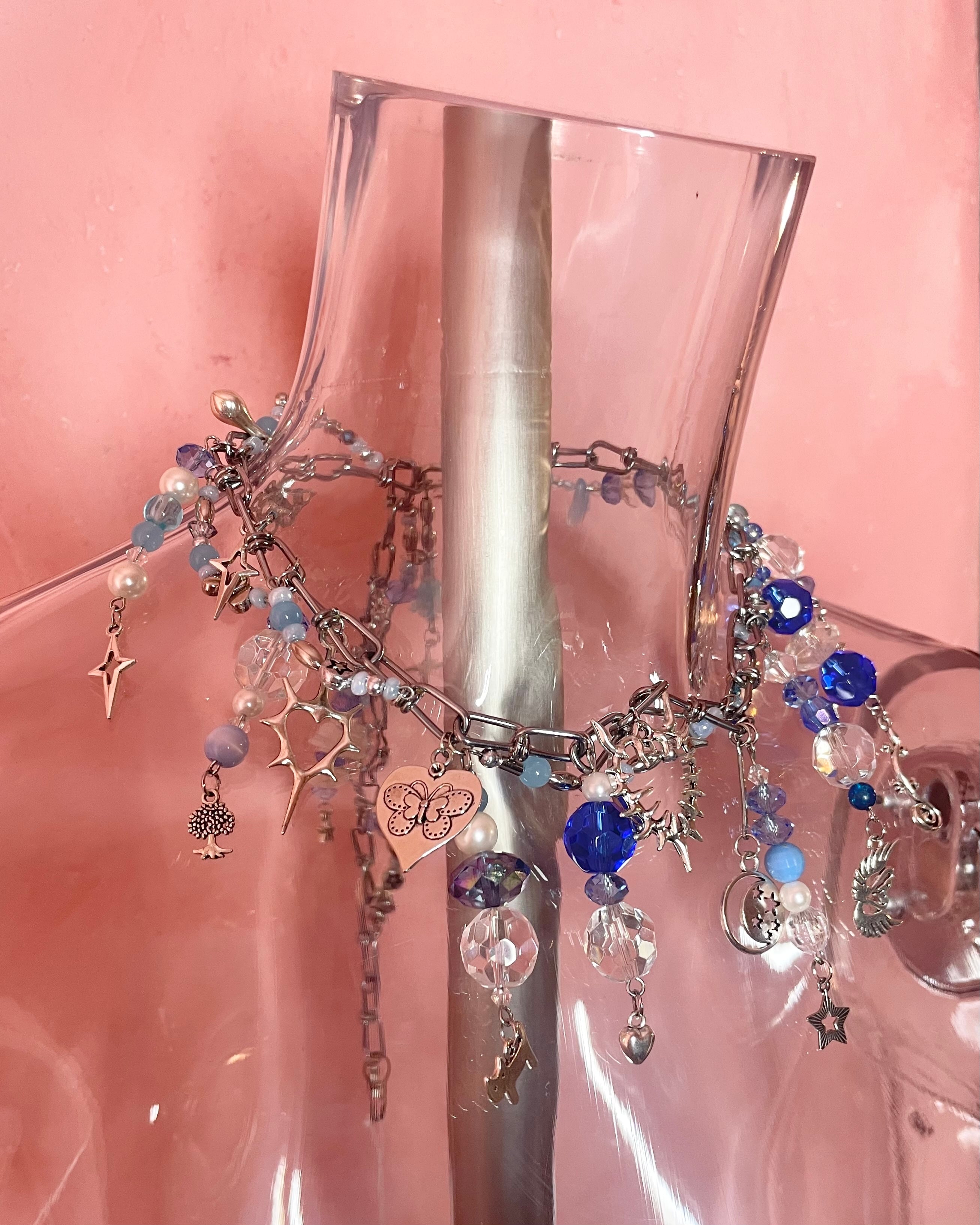 Chunky Charm Necklace 〈Silver blue〉