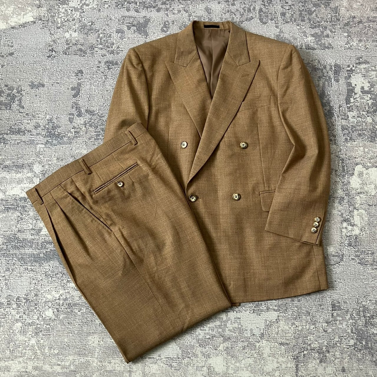 人気ブラウン】セットアップ スーツ ダブル スラックス 茶色