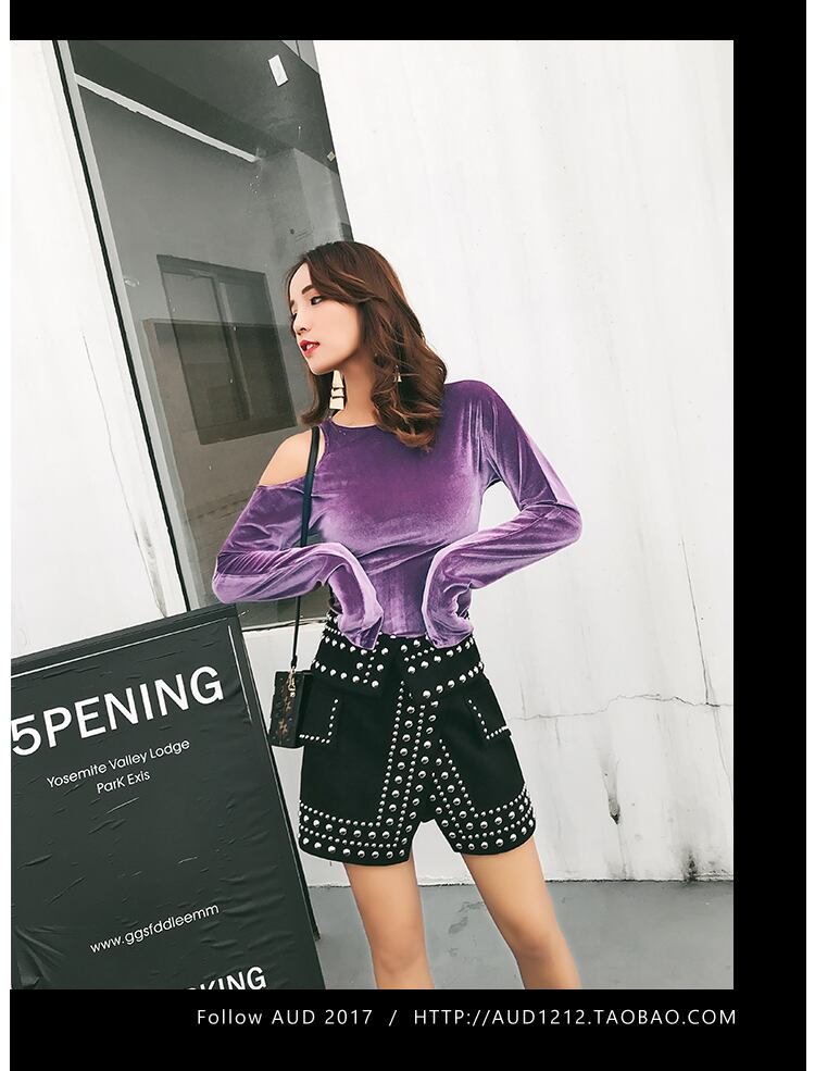 トップス 長袖 肌みせ ベロア トレンド ワンショルダー cd0300