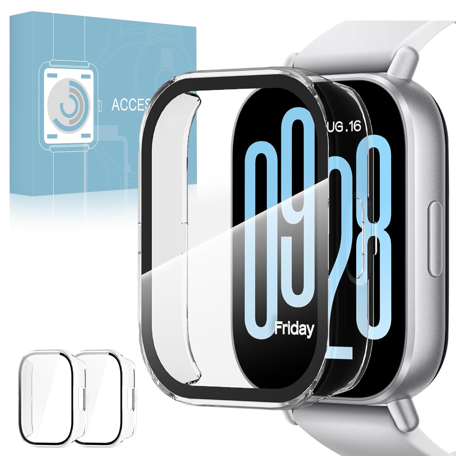 【新着特価】【2枚組】For Xiaomi Redmi Watch 5 Active 用 ケース ガラスフィルム 一体型 Redmi Watch 5 Active 保護カバー 全面保護 耐衝撃 高透過率 指紋防止 フェイスカバーセット(クリア)