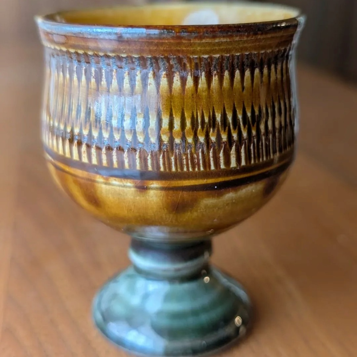 小鹿田焼】 一口杯 5.8cm （飴釉 緑釉 飛び鉋） 酒器 ぐい吞み