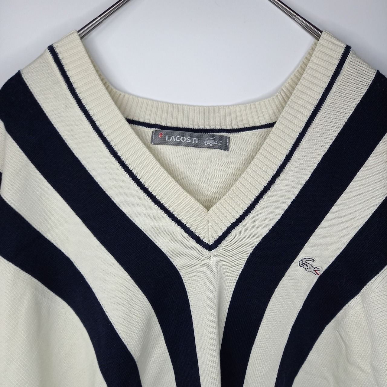ラコステ　Vネック　コットンセーター　春ニット　オーバーサイズ　刺繍ロゴ