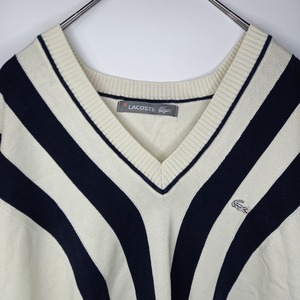 ラコステ　Vネック　コットンセーター　春ニット　オーバーサイズ　刺繍ロゴ