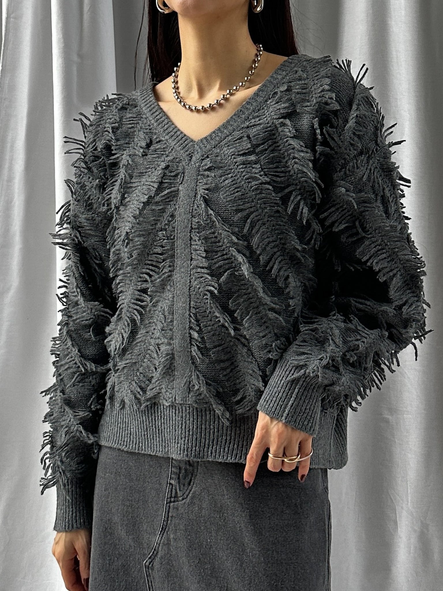 2WAY SHAGGY KNIT TOP(ﾂｰｳｪｲｼｬｷﾞｰﾆｯﾄﾄｯﾌﾟｽ）【5541102】select by Bab