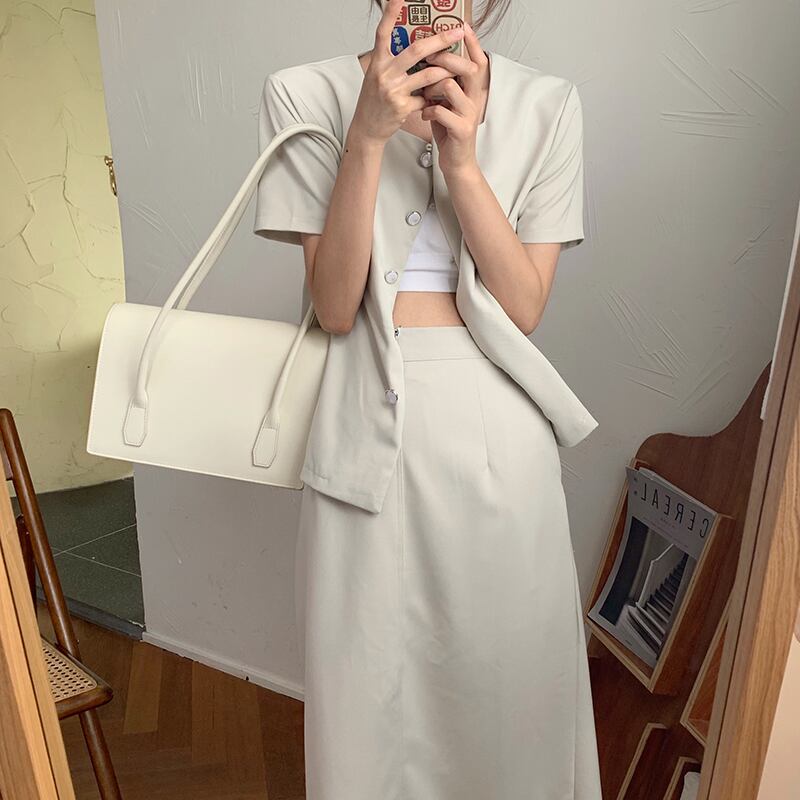 ジャケット サマーカジュアルハイウェストウェストAラインスカート 夏物 スクウェア ビッグFスモールZ韓国62873803767