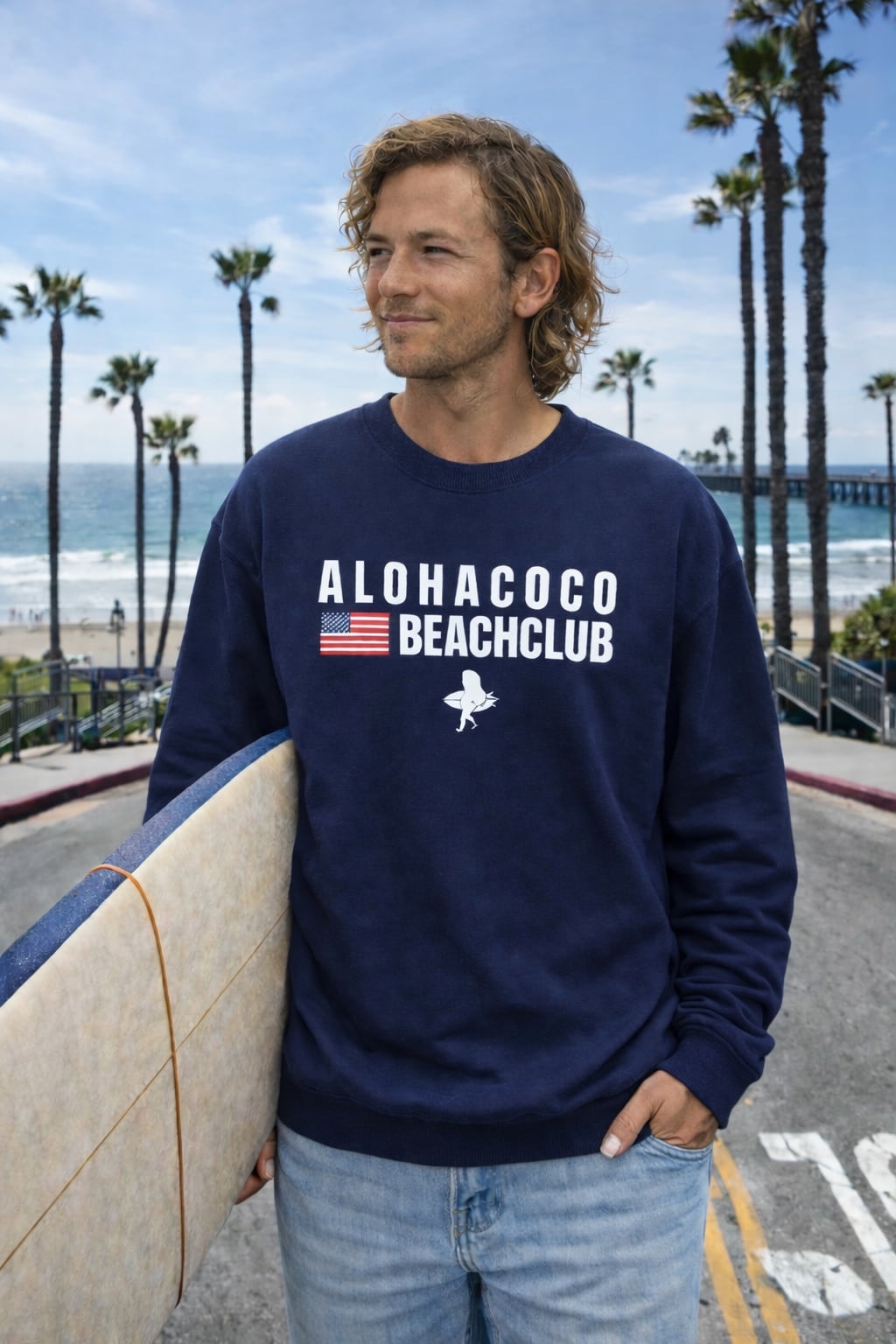 ALOHACOCO USA国旗UNISEXトレーナー(ネイビー)