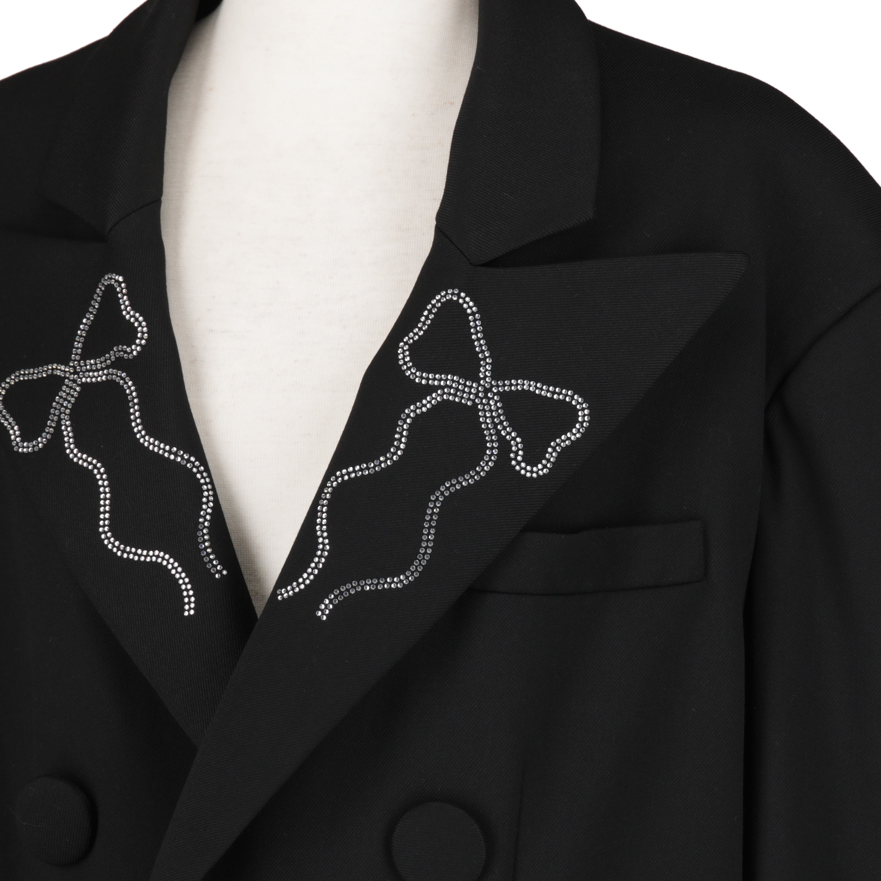 ピークドラペルリボンジャケット BLACK