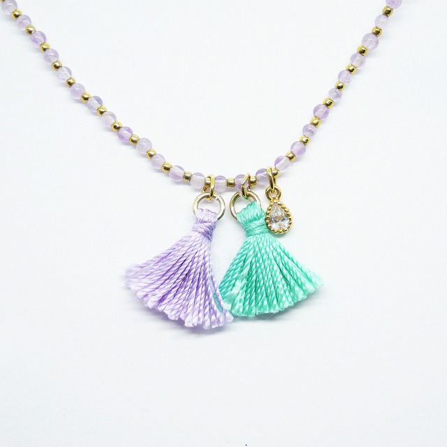 Tassel Stone Bracelet｜Amethyst x Gold x Light Green,Blue