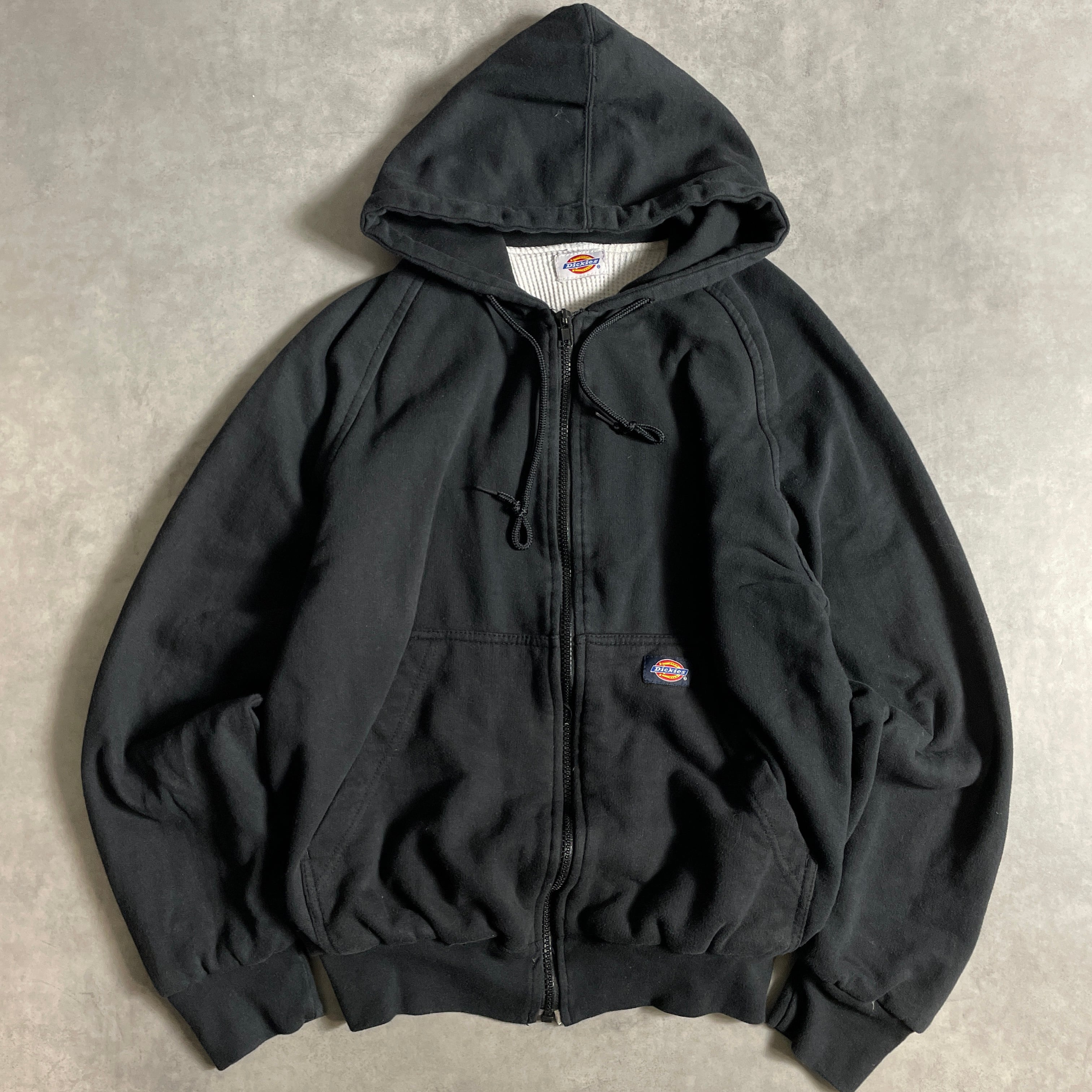 90s Dickies 裏サーマル ジップパーカー ダブルフェイス フェード 黒 vintage