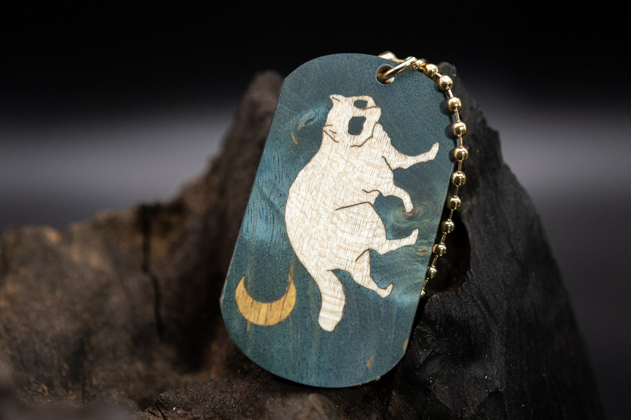 スタビライズウッド 楓 ドッグタグ 象嵌 十五夜きつね