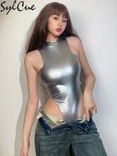 シルクシルバー反射透明個性自信前衛的セクシー成熟したホットオールマッチタイトな女性用ジャンプスーツ