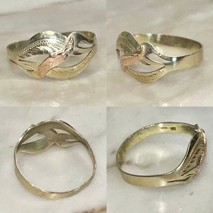 vintage 9ct gold tri-color leaf engraved ring