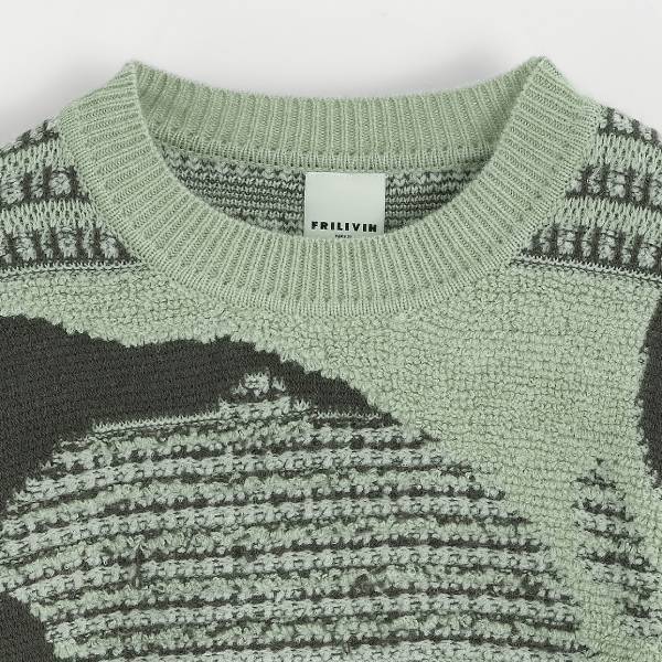 グリーン 幾何学柄ミドルゲージニット オーバーサイズ 秋冬セーター