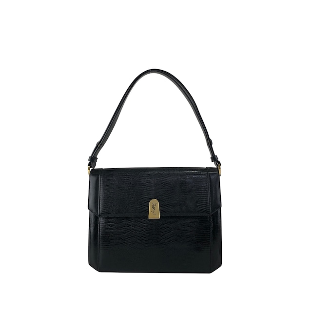 Yves Saint Laurent イヴ・サンローラン ショルダーバッグ ブラック YSL リザード型押し ワンショルダー vintage ヴィンテージ オールド 67eb7u