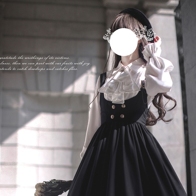 ゴスロリ通販 With U クラロリ ファッション 長袖シャツ ピンタック ネックリボン リボンタイ 徽章付き お嬢様 学園風 甘め