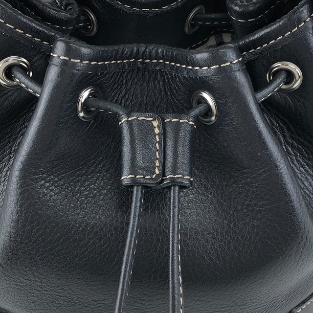 BURBERRY バーバリー ショルダーバッグ ブラック レザー 巾着 vintage ヴィンテージ オールド phkwjb