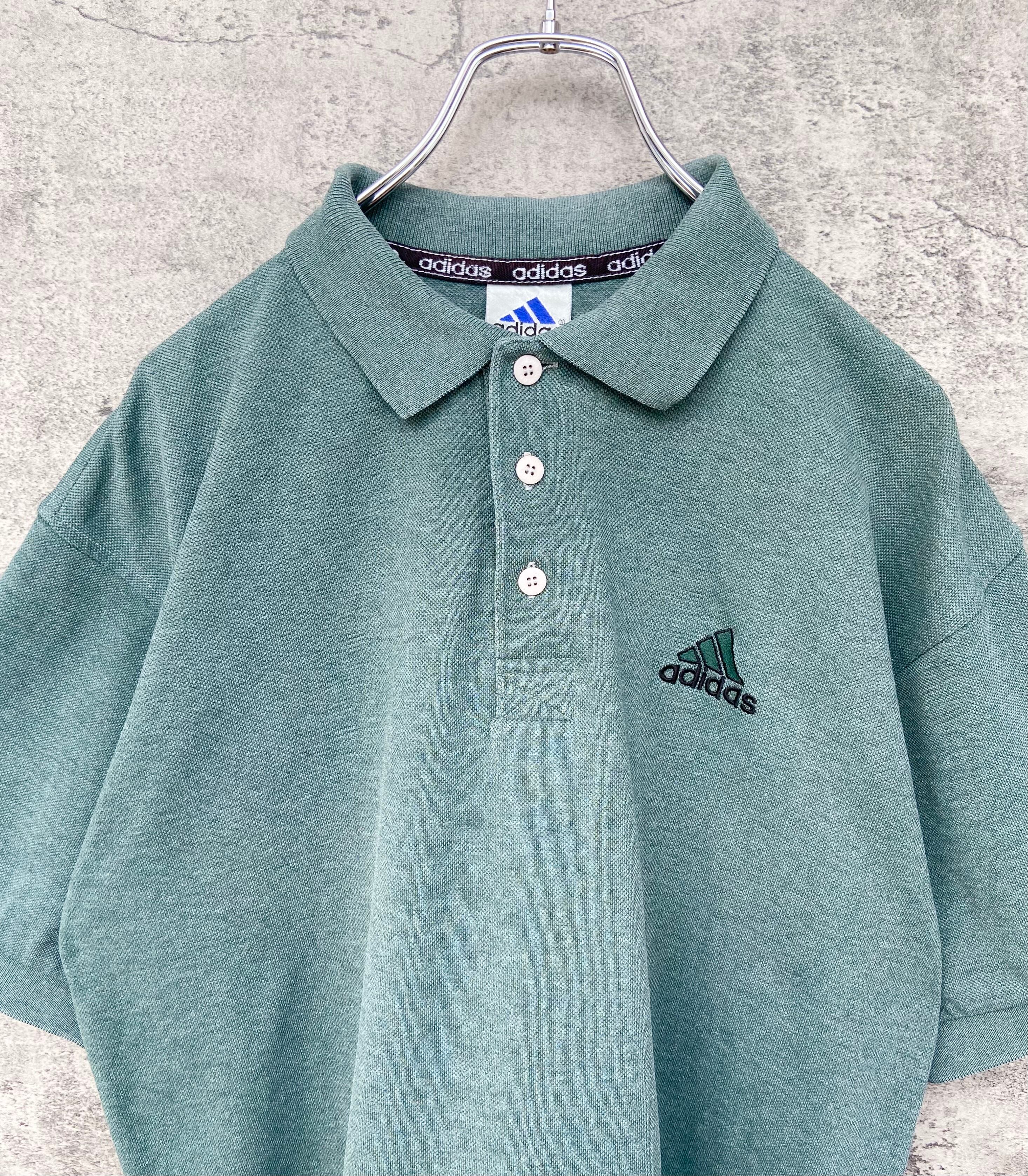 90s adidas/アディダス 深緑 ポロシャツ 刺繍ロゴ