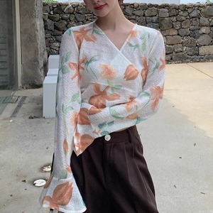 botanical flower knit wrap top 〈t101722〉