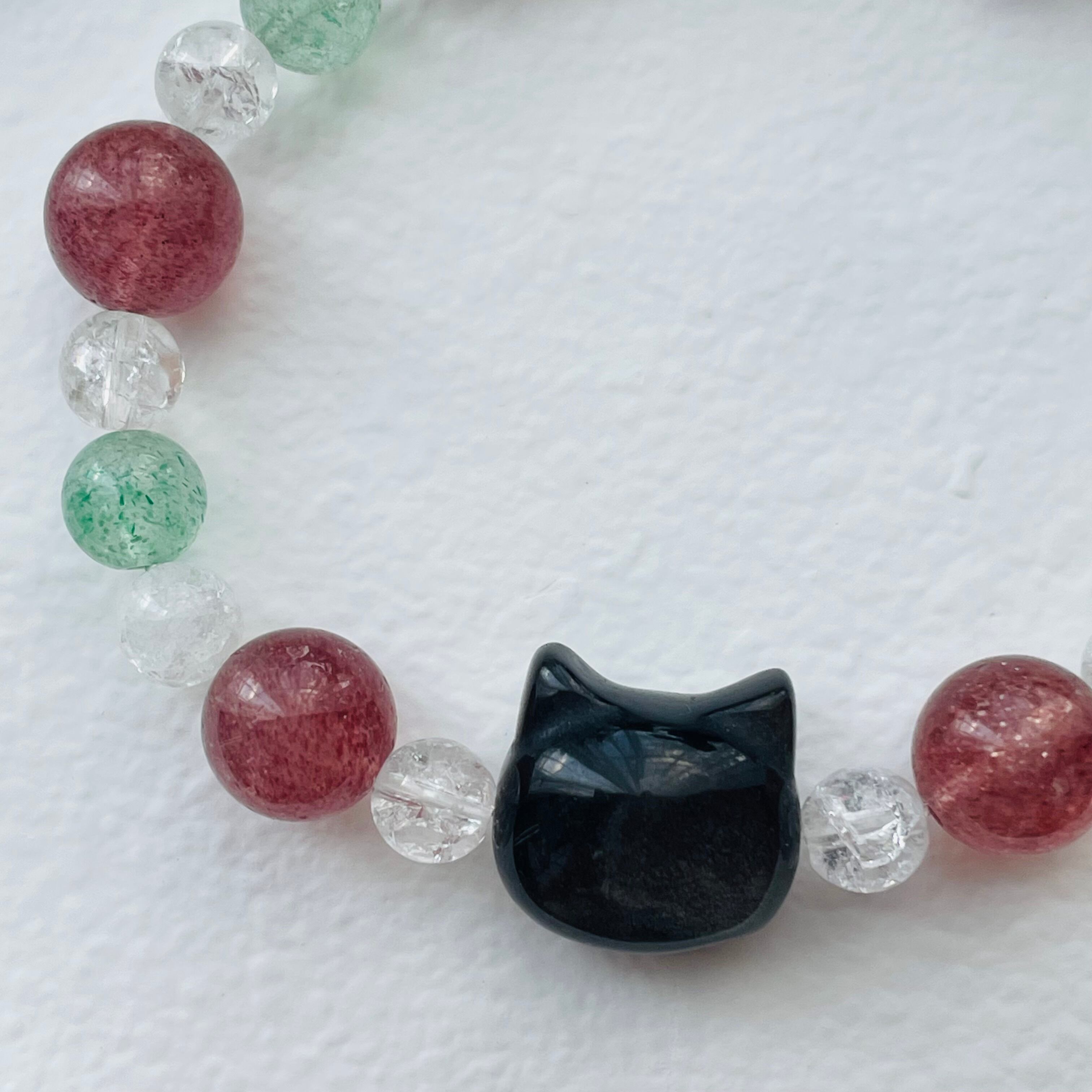 41224-⑥猫×パワーストーン|ブレスレット|集中力UP| 猫雑貨 猫モチーフ 猫グッズ アクセサリー 天然石 プレゼント ギフト レディース