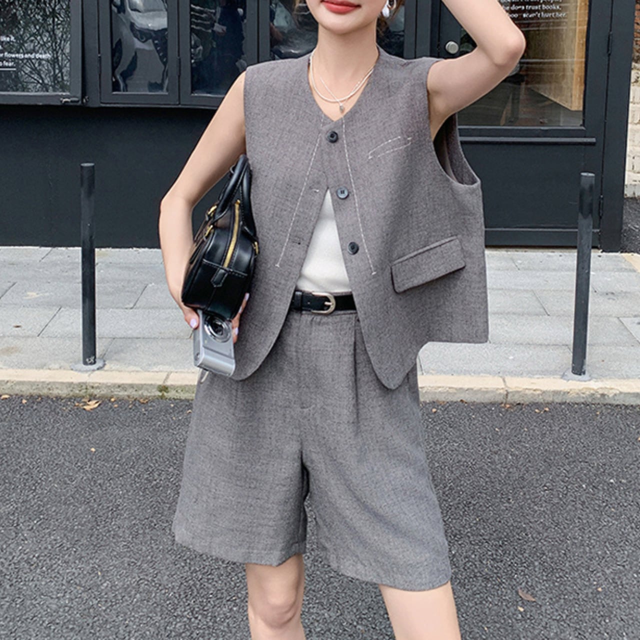 Grey vest & shorts set S1153