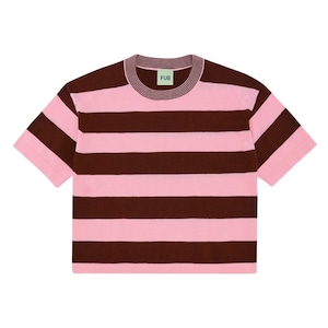 ＜FUB＞オーバーサイズ ニット Tシャツ Oversized T-shirt (candy/maroon)