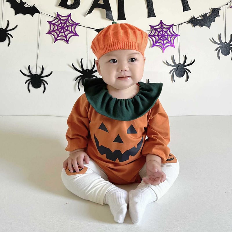【BABY】ハロウィンオレンジカボチャロンパース