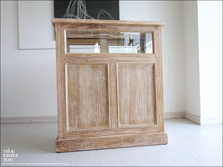 「 クドウ様 サイズオーダー家具 」チーク総無垢 ショーケースカウンターQuese ガラスケース 飾り棚 店舗什器 シャビーシック 手作り 無垢材家具