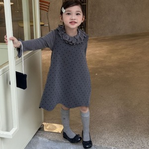 秋うねり裾ドット柄ノースリーブワンピース