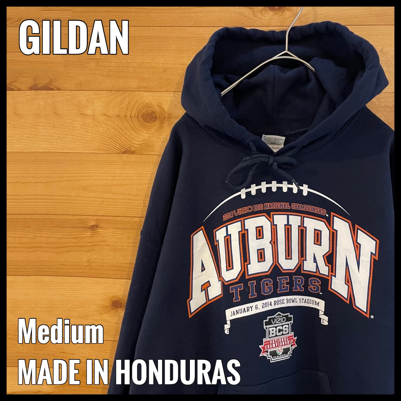 【GILDAN】カレッジ スウェット パーカー フーディ オーバーン大学 auburn university football TIGERS アーチロゴ M US古着