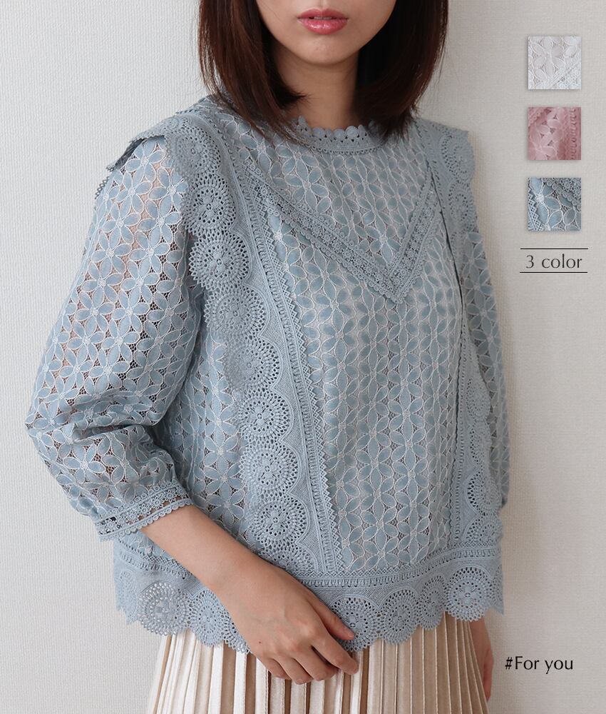 【再入荷】丸柄デザインのレースブラウス_a0122008012