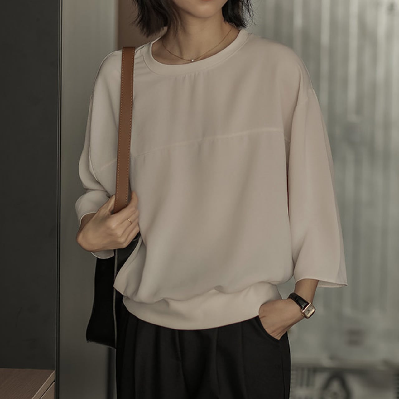 ステッチディテールワイドスリーブブラウス 3582