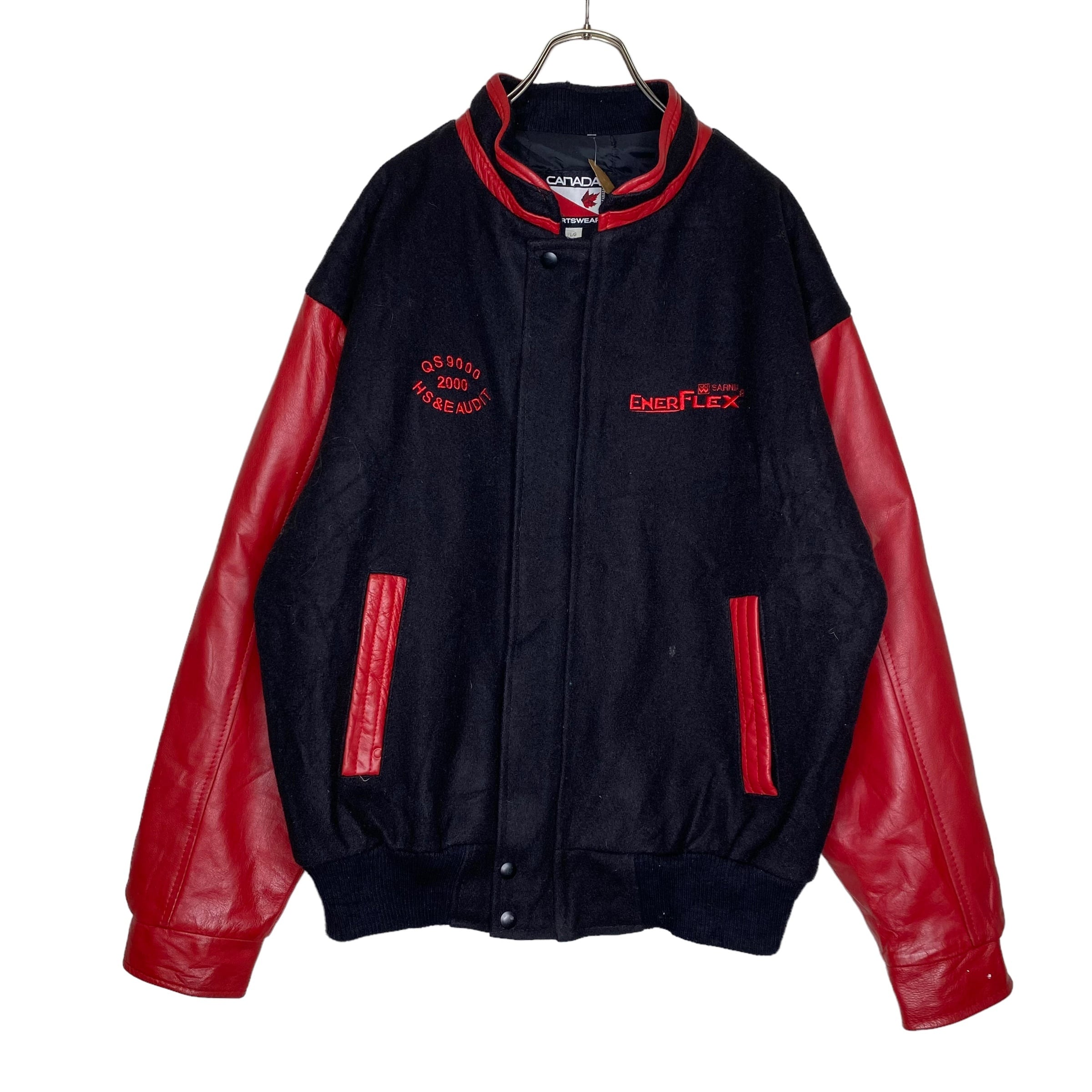CANADA レザースタジャン L（XL相当） 刺繍 袖レザー ウール 状態良好  