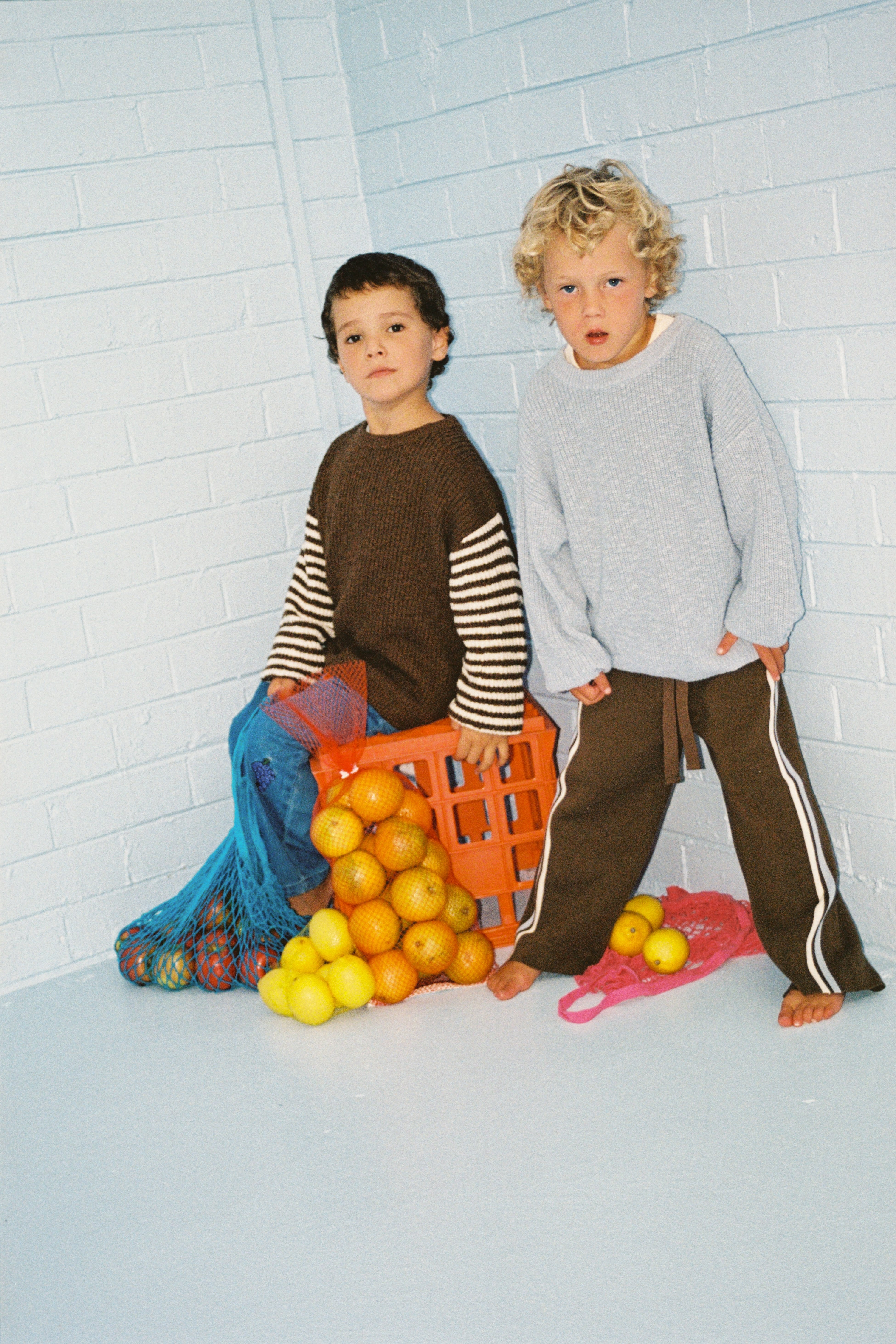 【即納/送料無料】Grown / Organic Striped Milano Knit Pants - Espresso