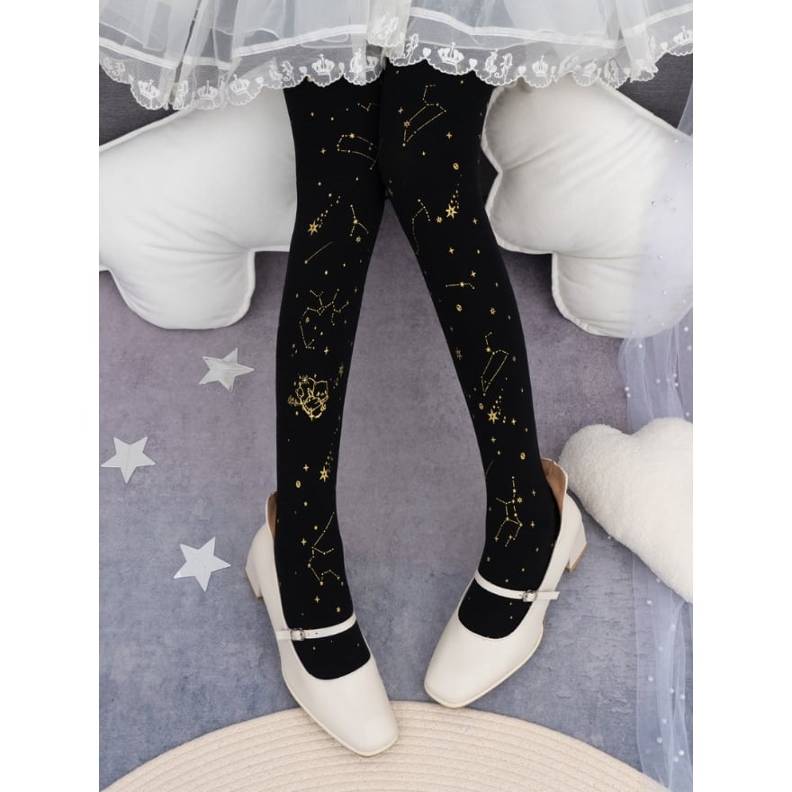 星座モチーフ 箔プリントタイツ ストッキング ゴシックロリィタ レッグ