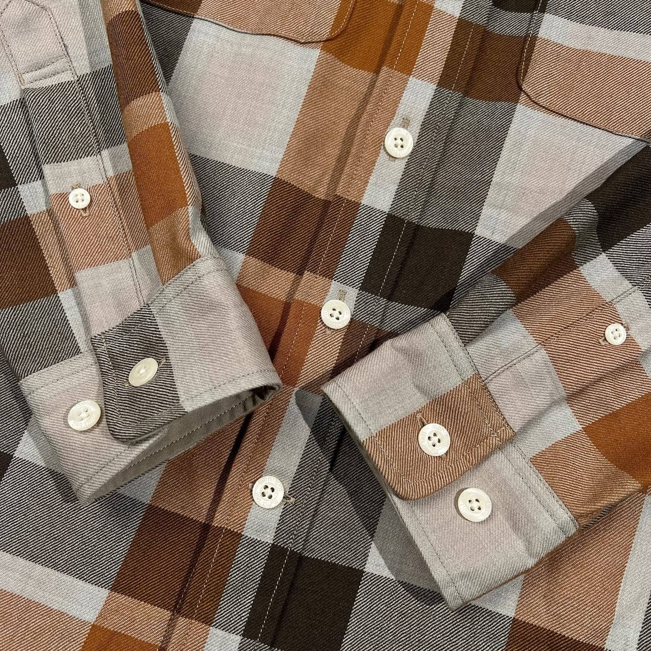 mont-bell モンベル チェック柄 メリノウール トレールシャツ 長袖シャツ サイズ S /ブラウン×グレー/メンズ/アウトドア