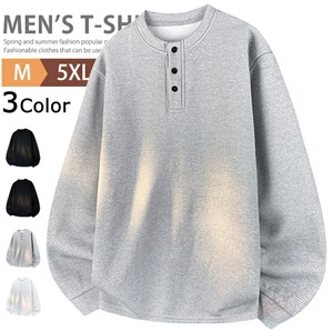 ヘンリー ネックtシャツ 長袖 ロンt メンズ 3色 M-5XL  無地 ワッフル トップス カジュアル 26LT1111