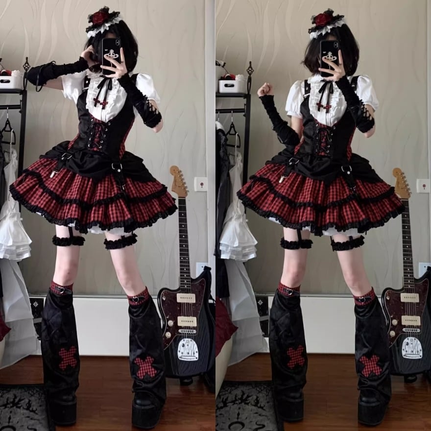 ステージ衣装(13枚） レッグカバー チェック柄 かわいい アイドル ステージ衣装 コンカフェ