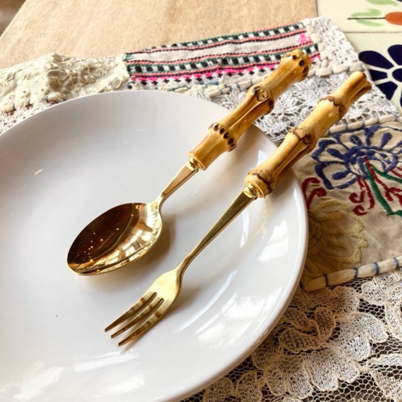 Topanga　バンブーハンドルカトラリー　Sサイズ　全2種　スプーン　フォーク　食器　カトラリー　洋食　中華　イタリアン　スープ　デザート　バンブー