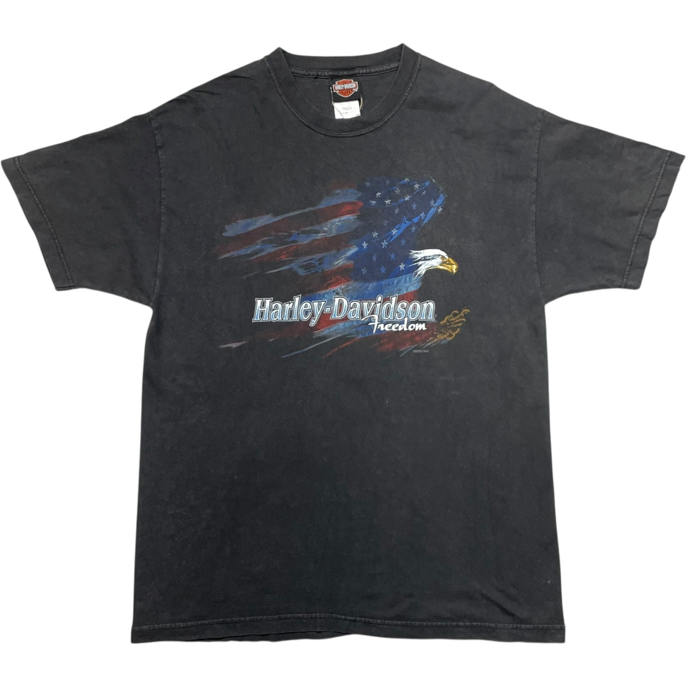 《L》 Harley-Davidson ハーレーダビッドソン Tシャツ イーグル プリント フェード ブラック USA製 no.8439