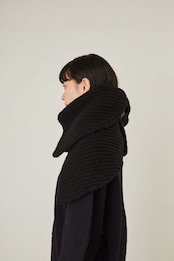 i’m here - Knit Snood(Crepe Wool-like) :Black|サークル状/片畦編み/ダブルジップ/ホーン・トグル/レザーパーツ