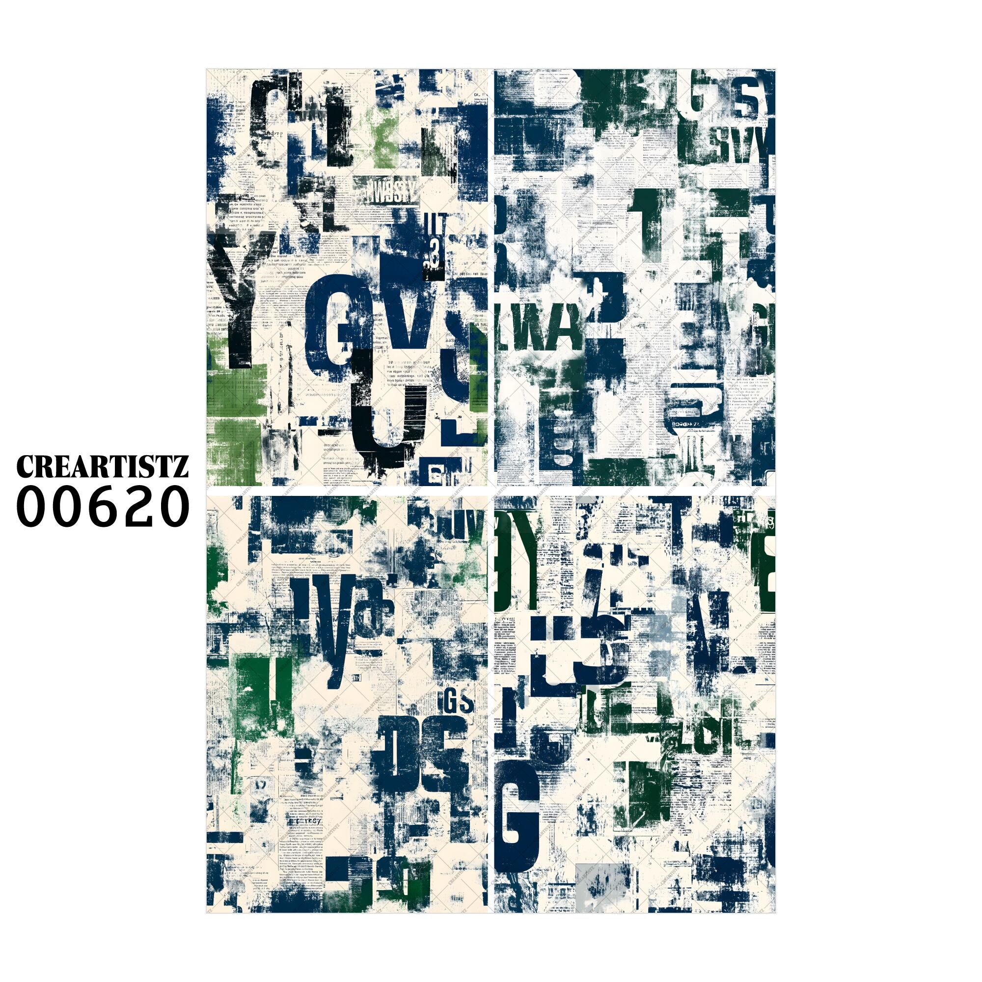 00620 背景 コラージュ素材 オリジナル 12枚セット (4種類×3枚) ペーパー/ステッカー CREARTISTZ