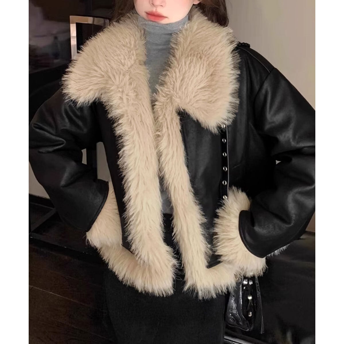 ムートン ジャケット ファー スエード レディース 長袖 秋冬 韓国 アウター 防寒 保温 暖かい おしゃれ 大人 カジュアル 通勤 通学 ショート丈 フェイクムートン ブルゾン 大人可愛い 大人女子