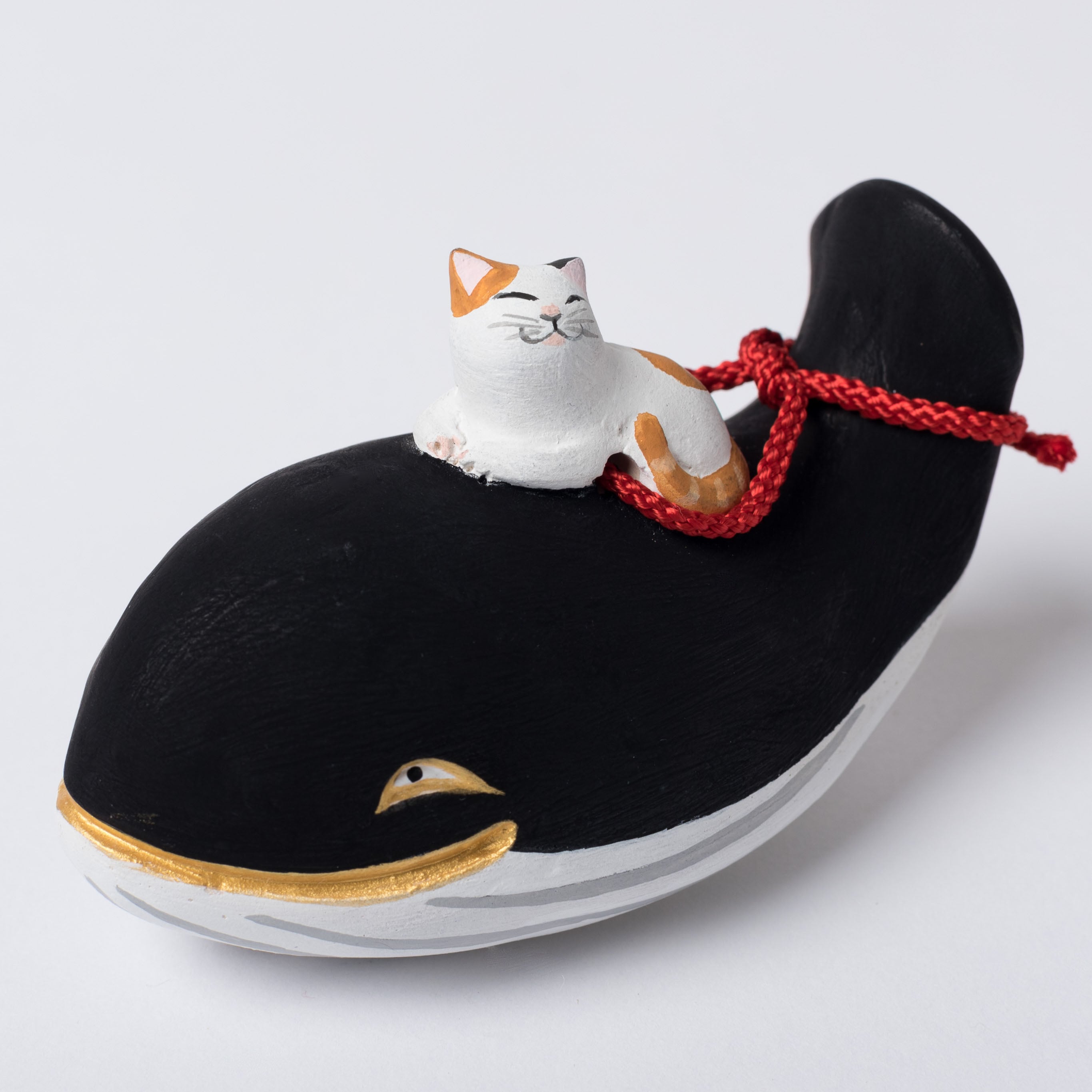 中古品【吉田猫の茶土鈴＆黒猫】セット♡ 土鈴くじらに乗った猫 ミケ | 三栗屋