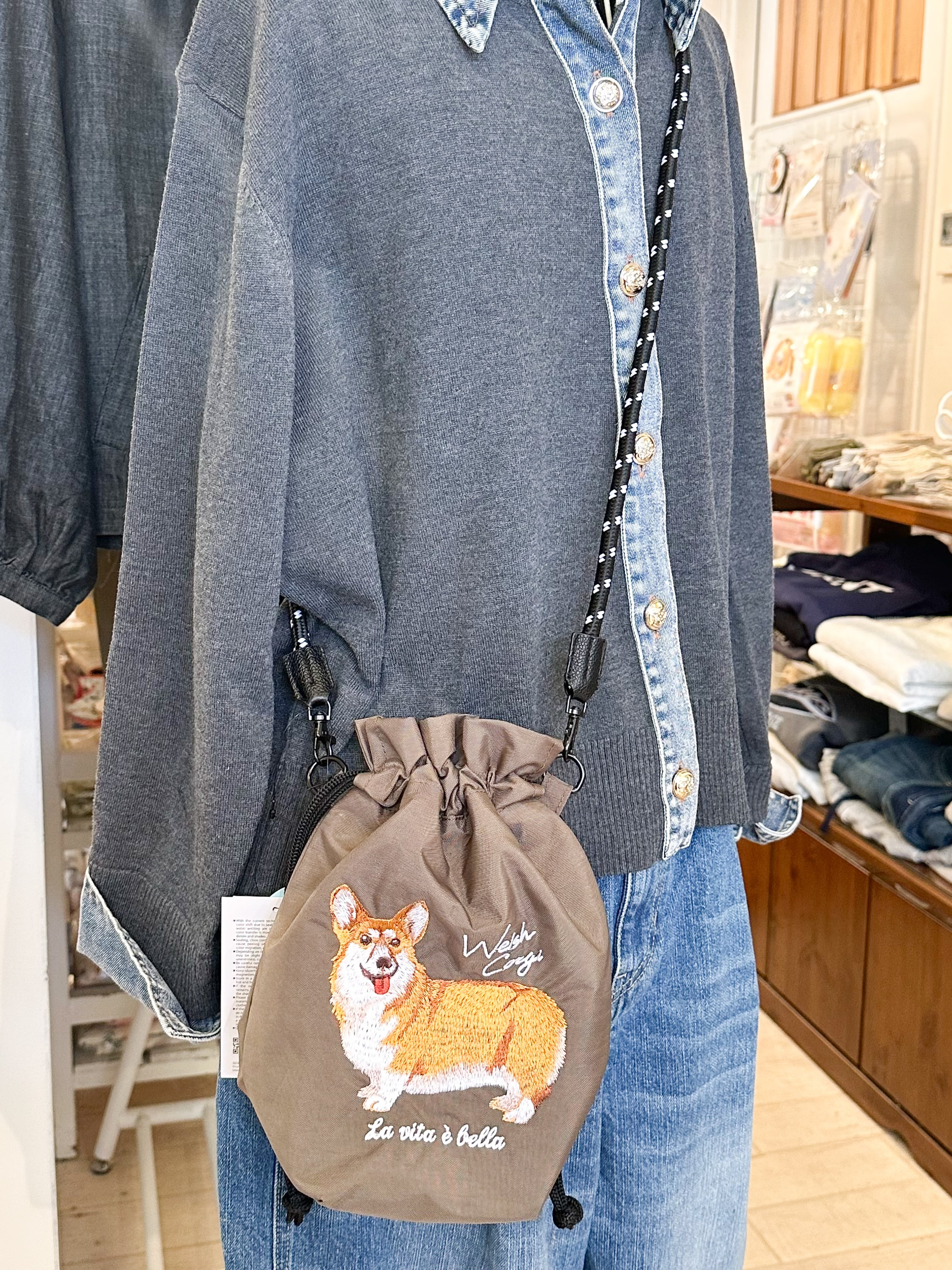 アニマル刺繍コードショルダー コーギー | わんこ雑貨の店 スマイルズ